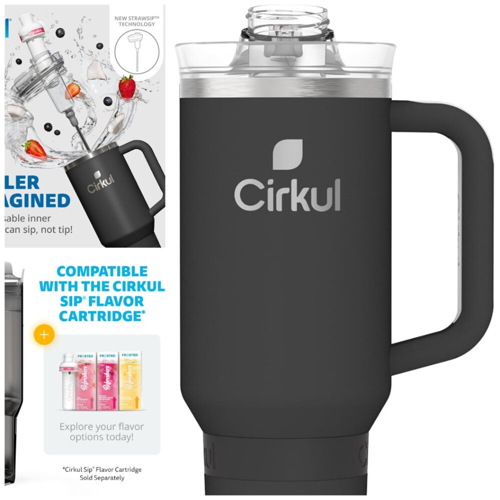 40oz. Carbon Stainless Steel Tumbler with Handle, All-Day StrawSip, Double-Wall